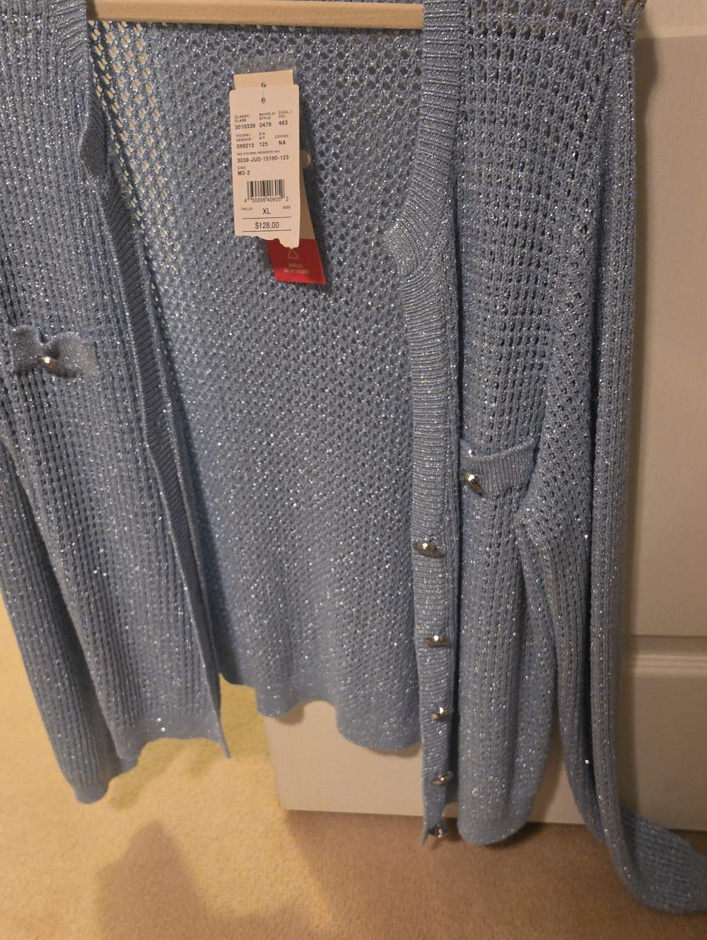 Light Blue Sparkle Open-Knit Women's Cardigan Sweater